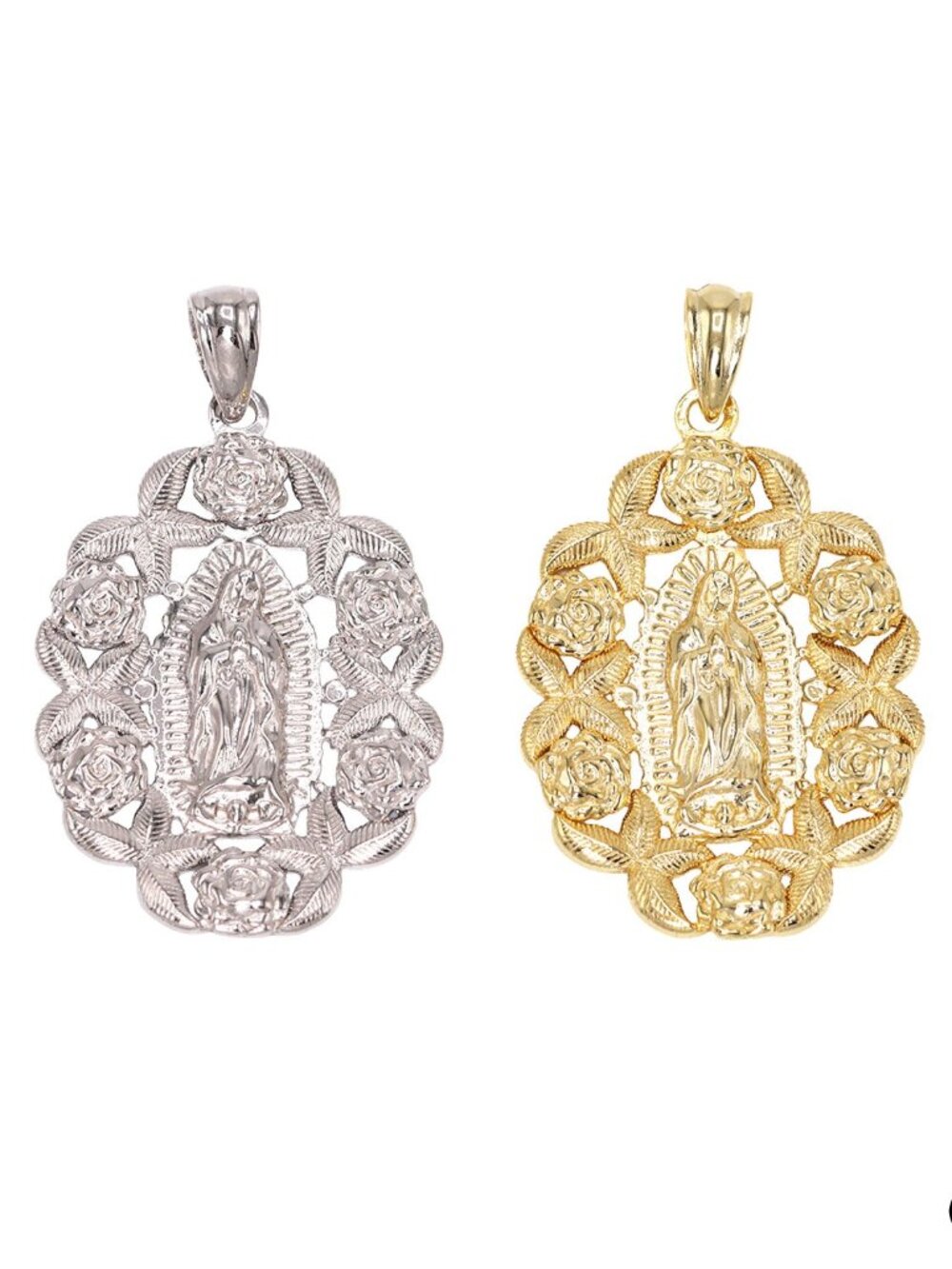 925 Sterling Silver Gold Plated Our Lady of Guadalupe Virgin Mary Pendant Charm